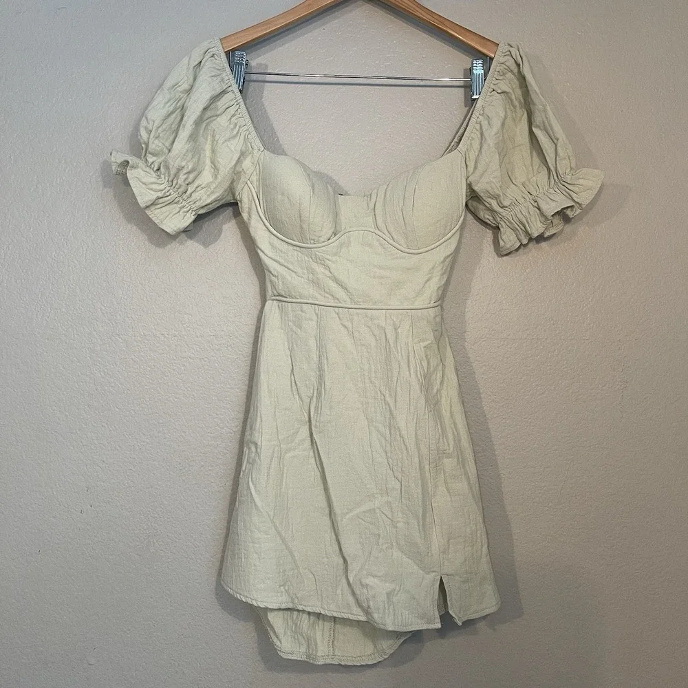 American Threads XS Cotton Mini Dress Milkmaid Babydoll 90s Cut Out Back